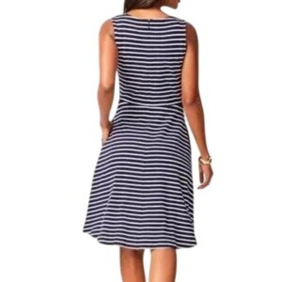 Talbots Edie Knit Fit & Flare Stripe Sleeveless Dress Turquoise & White Medium - Picture 15 of 15
